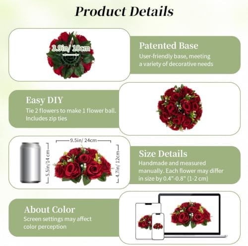 BLOSMON Faux Flower Centerpieces for Wedding Tables, 10 Pcs, Crimson Red - Image 5