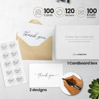 100 Pack Thank You Cards with Envelopes 100 Pack - 4x6 Thank You Cards with Envelopes for Baby Shower, Weddings, Birthdays, Graduations and Small Business with 120 Stickers & Free Pen (White & Black) - Image 2