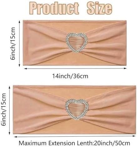 Beige Chair Sashes 50 Pack Spandex Beige Sashes for Chairs Covers Universal Stretch Chair Sashes Band with Heart Buckle Slider for Wedding Banquet Party Decorations - Image 2