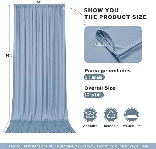 10x14ft Dusty Blue Backdrop Curtains for Wedding Party, 2 Panels 14 ft Long Back Drop Cloth, Wrinkle-Free Polyester Drapes for Birthday, Baby Shower, Stage Photography Background - Image 6