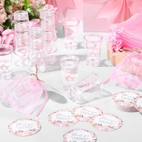 Funnymoom 50 Sets a Little Pumpkin Is on the Way Acrylic Clear Shot Glasses Pink Pumpkin Baby Shower Favors for Guests Souvenir Thank You Tags with Organza Bags for Thanksgiving Party Decorations - Image 6