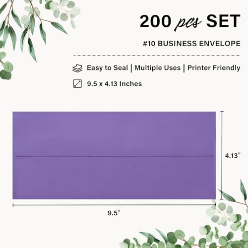 200 Pack #10 Purple Envelopes Letter Size Self Seal Business Envelopes - Image 2