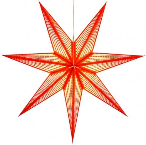 GalaxyArts 7-Point Paper Star Lantern - Striped Cutout Hanging Light Decoration - Foldable Hollow Out Star Lamp Shade for Home, Party, Christmas, Wedding Décor - Indoor/Outdoor 3D Hanging Star(Red) by GALAXYARTS