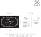 Andaz Press 56-Pack Personalized RSVP Postcards for Wedding Art Deco Cardstock Response Reply Cards for Bridal Shower Baby Shower Birthday Event Custom Date and Return Address 4 x 6-Inch - Image 4