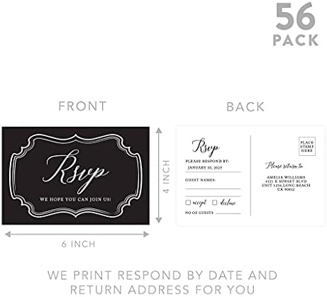 Andaz Press 56-Pack Personalized RSVP Postcards for Wedding Art Deco Cardstock Response Reply Cards for Bridal Shower Baby Shower Birthday Event Custom Date and Return Address 4 x 6-Inch - Image 4
