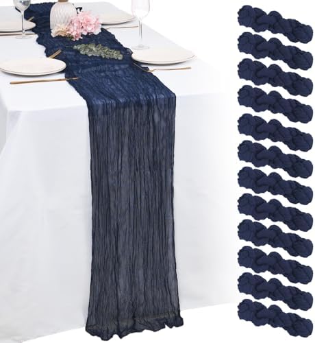 12 Pack Navy Blue Cheesecloth Table Runners 21x120 Inch Boho Gauze Table Runner 10FT Long Rustic Sheer Navy Table Runner for Baby Shower,Wedding,Party,Birthday,Home Table Decor by Unknown