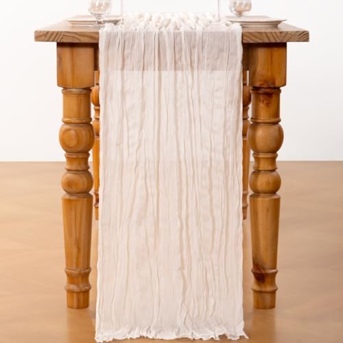 DeZerlor Ivory White Cheesecloth Table Runners 10 Pack Summer Boho Runners - Image 5