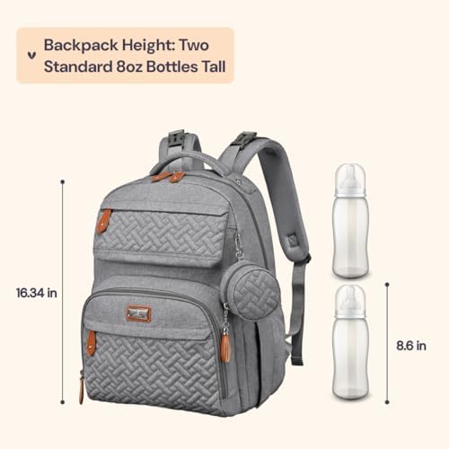BabbleRoo Diaper Bag Backpack - Travel Large Baby Diaper Bag with Changing pad, Waterproof Baby Bags for Mom & Dad, Unisex Bags with Pacifier Case, Luggage Strap & Stroller Clips– Light Gray - Image 3