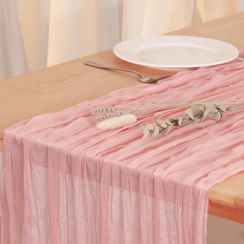8 Pack Peach Pink Cheesecloth Table Runner 120 Inch Boho Wedding Decor by Fixwal