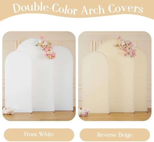 White Beige Arch Backdrop Covers Set of 3 Wedding Arch Covers Stretchy Backdrop Baby Shower Birthday Party Arches Cover 6.6FT 7.2FT 8FT Arch Stand Cover Spandex Bridal Shower Decoration - Image 2