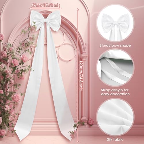 Giant Bow Decoration, 75x18 Inch Big Bows for Backdrop, Large Satin Ribbon Tie Bow for Wedding Engagement Baby Shower Bridal Christmas Birthday Party Wall Decor (White) - Image 2