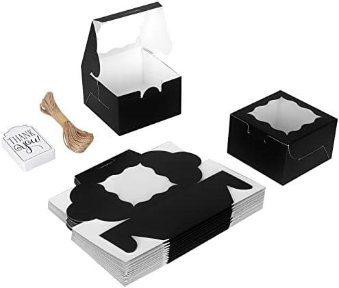 KPOSIYA 120pcs Small Cookie Boxes with Window, 4x4x2.5 Black Bakery Box - Image 5