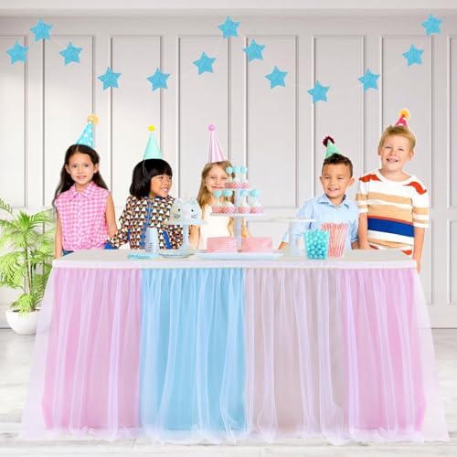 Gender Reveal Table Skirt Pink Blue Tulle Tutu Table Skirts 14 Ft for Gender Reveal Boy or Girls Birthday Party Baby Shower Cake Dessert Decorations - Image 3