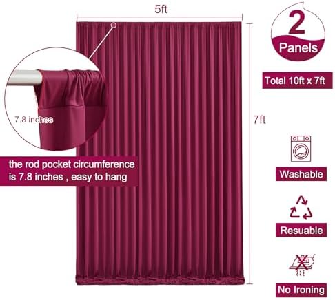 10ft x 7ft Burgundy Backdrop Curtain for Parties Wedding Maroon Wrinkle Free Backdrop Drapes Panels for Birthday Party Bridal Shower Photo Photography Polyester Fabric Background Decoration - Image 5