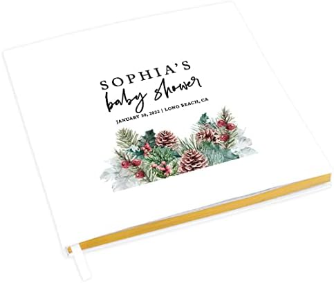 Andaz Press Personalized Baby Shower Guestbook with Gold Accents, Winter Pinecones Custom Guestbook White Guest Sign-in Registry 120 Pages 8.5" X 8.5" Fall Memories Book for DIY Scrapbook Photo Album by AndazPress