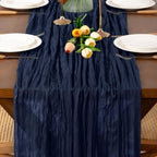 Navy Blue Cheesecloth Table Runner Boho Wrinkled Gauze Table Runners - Image 2