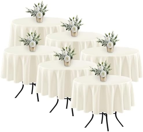Fitable 6 Pack Ivory Round Tablecloths 70 Inch for 36"-48" Tables by Fitable