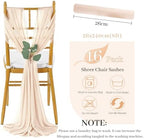 QueenDream Champagne Chair Sashes Wedding Aisle Decorations: 16 Packs 8ft Long Draping Fabric Sheer Church Chair Cover Bulk for Party Banquet - Image 6