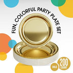Party Solids Exquisite Gold Mixed Paper Plates - 7 & 9 200 Pack (100 Each) 350 GSM - Image 2