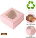 100 pcs 6x6x3 Inches Small Cake Box with Window, Bakery Pastry Cookie Boxes, Mini Pie container for Pastry,Dessert,Strawberries,Chocolates, Cupcakes with paper stickers (pink) - Image 2