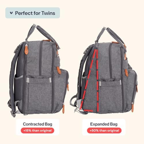 BabbleRoo Extra Large Diaper Bag Backpack, Expandable Baby Bag with Up to 50% More Capacity - Travel Essentials Baby Bag Tote with Changing Pad, Stroller Straps & Pacifier Case - Unisex, Dark Gray - Image 2