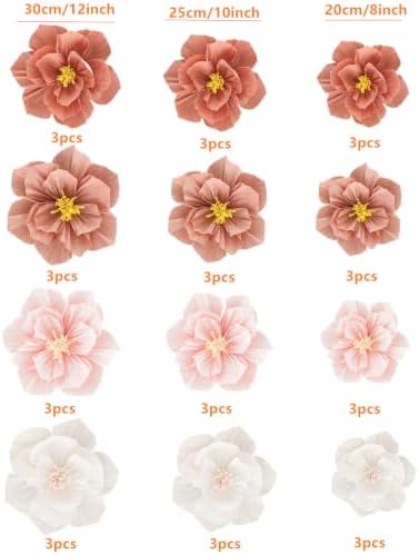 24 Pcs Tissue Paper Flowers Decorations for Wall,8" 10" 12" Crepe Paper Flowers for Floral Party Wedding Baby Bridal Shower Birthday Wall Decor (24, Assorted Color) - Image 3