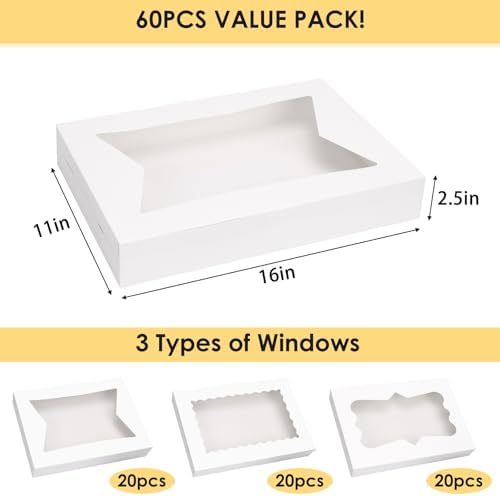 Moretoes 60pcs 16x11x2.5 Inches Bakery Boxes with 3 Style Window - Image 2