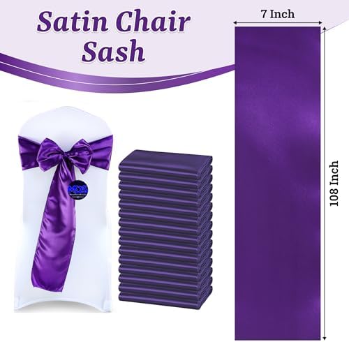 MDS® Pack of 50 Satin Chair Sashes for Wedding & Events – Purple - Image 3