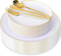 I00000 150 Gold Plastic Plates, White and Gold Disposable Plates for Party by I00000