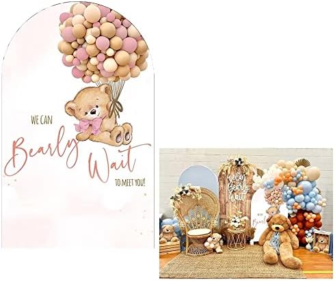 Teddy Bear Arch Backdrop 4x7ft We Can Bearly Wait to Meet You Arched Wall Covers Stretchy Background for Party Decorations Pink Baby Shower Decor Props NO-76 by Aerdce