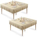 2 Pack Natural Spandex Tablecloths for 54x54 Inch Square Tables, Stretch Fitted Table Clothes with Pleated Ruffle Skirt for 54” Table, Wrinkle Free and Elastic, for Party Kitchen Home Dining by WishCare