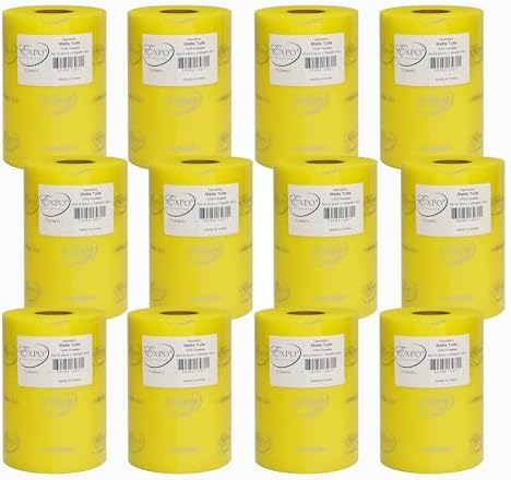 Expo International Decorative Matte Tulle, Roll/Spool of 6” X 100 Yards, Lightweight Polyester Tulle Fabric for Tutus, Costumes, and Party Decorations, Washable, Easy-to-Use, Pack of 12, Yellow by ExpoInternational