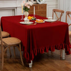 Red Velvet Ruffle Tablecloth, 60 x 84 Inch Rectangular - Image 2
