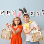 Sweetude 12 Pack Easter Bunny Burlap Bags with Tags Easter Reusable Treat Bags with Handles Jute Linen Tote Candy Gift Wrapping for Spring Party Favors Supplies (Cute) - Image 6