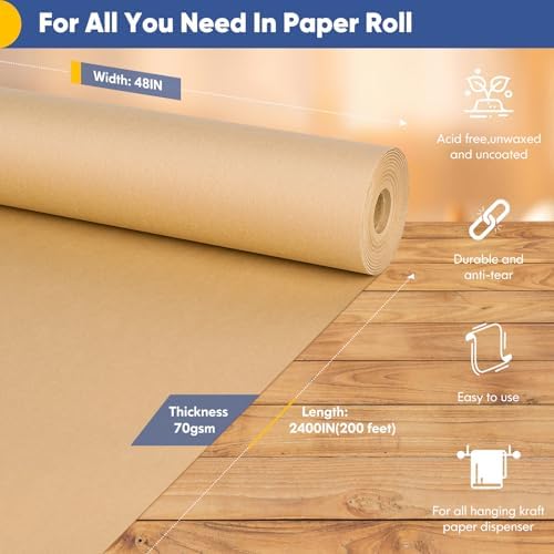Vanhench 48"x 2400" (200') Brown Jumbo Roll Wrapping Paper Roll - Image 2