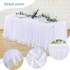 White Table Cloths 8 Foot Rectangle Stretch Ruffle Tulle Tablecloth Spandex Fitted Table Cover for 8 Foot Tables White Tulle Table Skirts Rectangle Tables 8ft Elastic Party Wedding Table Cloths 2Pack - Image 5