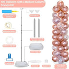 2 Sets Adjustable Balloon Column Stand Kit with Bases（Rose Gold Confetti） - Image 2