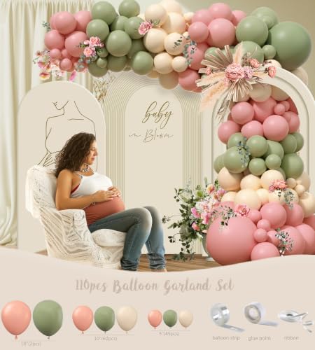 Baby in Bloom Baby Shower Decorations Party Supplies, Spring Wildflower Baby Shower Decorations, Mom to Be Decoration, It’s a Girl Decor, Pink and Sage Green Floral BabyShower Decoration - Image 3