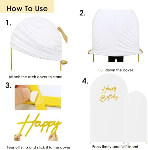 HAINARverS Set of 2 Stretchy Arch Backdrop Covers with Sign, White, 6/7.2FT - Image 5