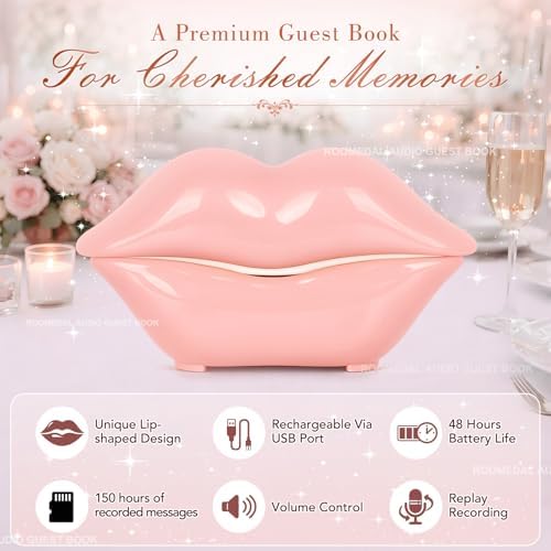 Audio Guest Book Phone for Weddings & Parties, Lip-Shaped Voicemail Recorder, Custom Message Recording, Adjustable Volume, Replay Function (Pink) - Image 4