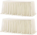 2 Pack 8ft Ivory Tulle Tablecloths for Rectangle Tables, 8 Foot Ivory Rectangular Table Cloth Wrinkle Free Tablecover with Tutu Skirt for Wedding Baby Shower Birthday Party Banquet Buffet Cake by Suppromo