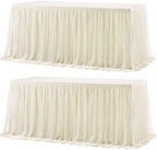 2 Pack 8ft Ivory Tulle Tablecloths for Rectangle Tables, 8 Foot Ivory Rectangular Table Cloth Wrinkle Free Tablecover with Tutu Skirt for Wedding Baby Shower Birthday Party Banquet Buffet Cake by Suppromo