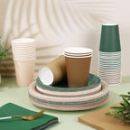 Whaline 244Pcs Woodland Tableware Set Serves 48 Sage Green Brown Disposable Dinnerware 48 9" Plates 48 7" Plate 48 9oz Cups 100 Napkins for Baby Shower Forest Party Supplies - Image 3