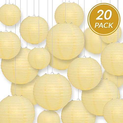 Quasimoon PaperLanternStore.com Ultimate 20-Piece Lemon Yellow Paper Lantern Party Pack - Assorted Sizes of 6, 8, 10, 12 Inch (5 Round Lanterns Each) for Weddings, Birthday, Events and Decor - Image 5