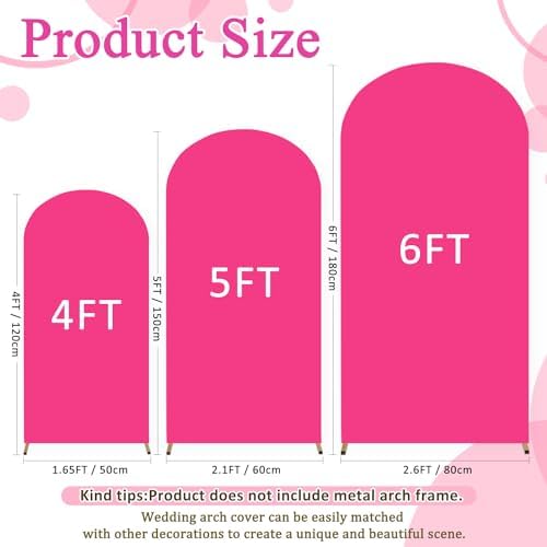 FOTSHARER Hot Pink Arch Cover Set of 3 Spandex Arch Cover Backdrop Fabric 4FT 5FT 6FT Chaira Wedding Arch Stand Covers Balloon Round Top Arched Covers Stretchy Backdrop Fuchsia Decor - Image 2