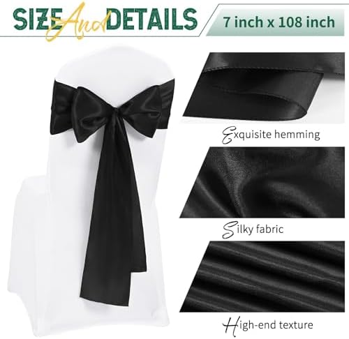 60 PCS Black Satin Chair Sashes, 7 x 108 Inch - Image 3