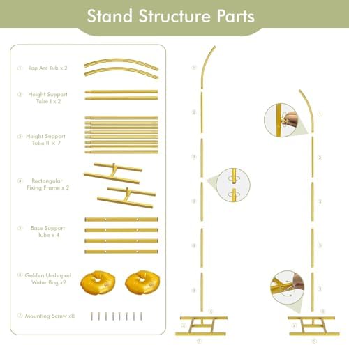 EMART Balloon Arch Stand 7.5 X 6.2FT Set of 2 Gold Half Wedding Arch Stand - Image 7