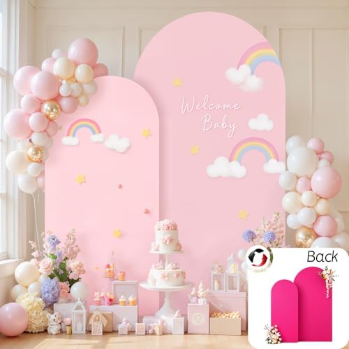 Pink Arch Cover 7.2FT 6FT Hot Pink Stretch Spandex Wedding Backdrop Cover - Image 2