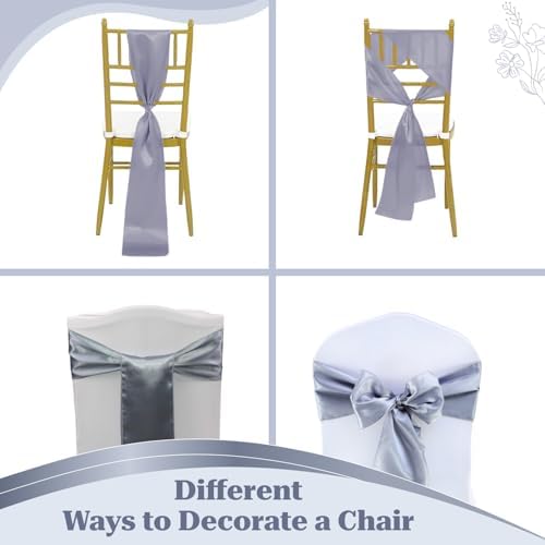 MDS® Pack of 300 Satin Chair Sashes for Wedding & Events – Light Silver - Image 4