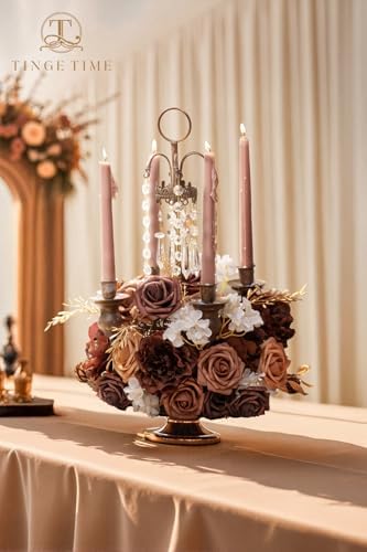 TINGE TIME 25pcs Artificial Wedding Flower Combo, Rose Peony Mocha Brown - Image 6